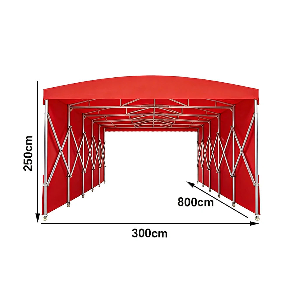 TREKKA Retractable Outdoor Canopy Rain and Sun Shelter Galvanised Steel Frame PVC Fabric Side Panels - Red
