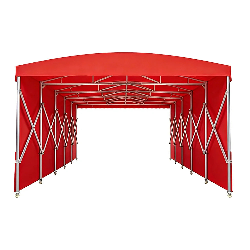 TREKKA Retractable Outdoor Canopy Rain and Sun Shelter Galvanised Steel Frame PVC Fabric Side Panels - Red