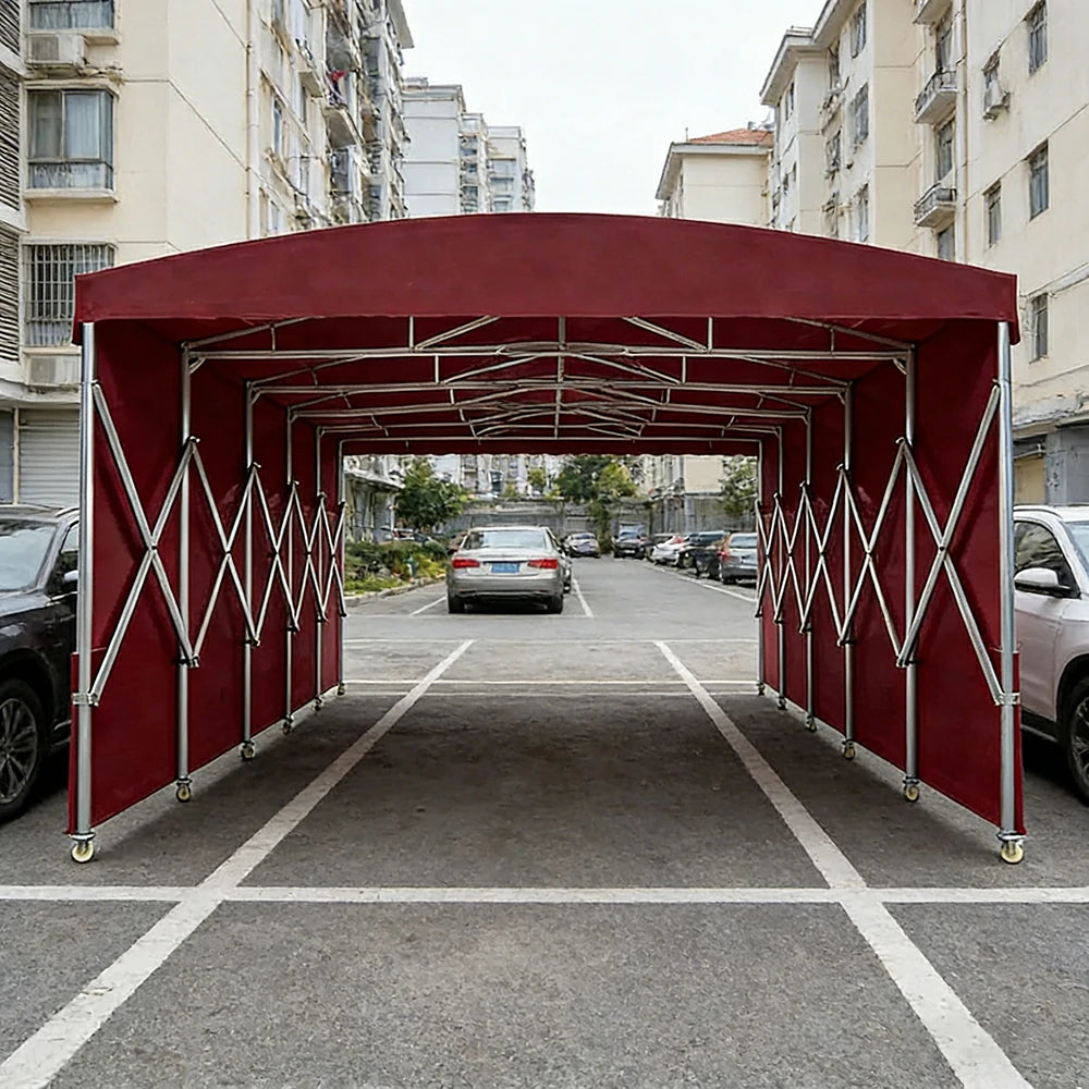 TREKKA Retractable Outdoor Canopy Rain and Sun Shelter Galvanised Steel Frame PVC Fabric Side Panels - Wine Red