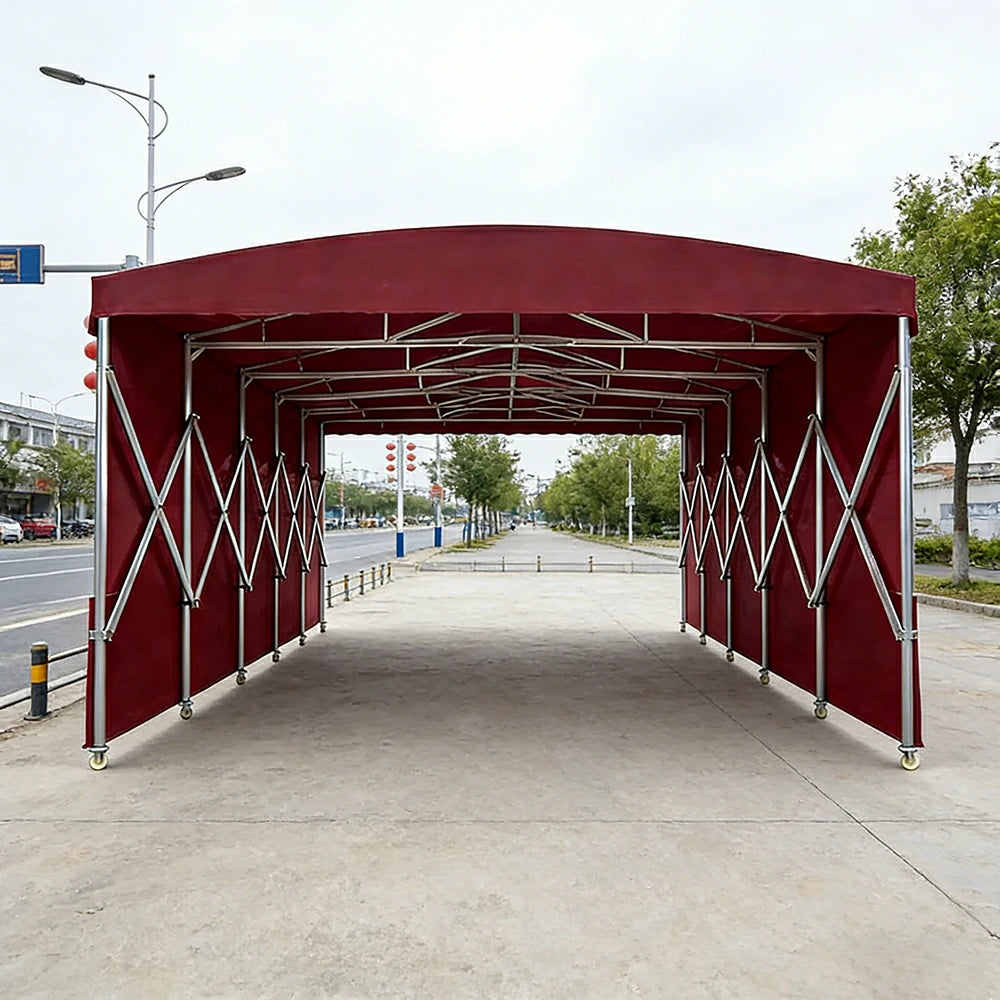 TREKKA Retractable Outdoor Canopy Rain and Sun Shelter Galvanised Steel Frame PVC Fabric Side Panels - Wine Red