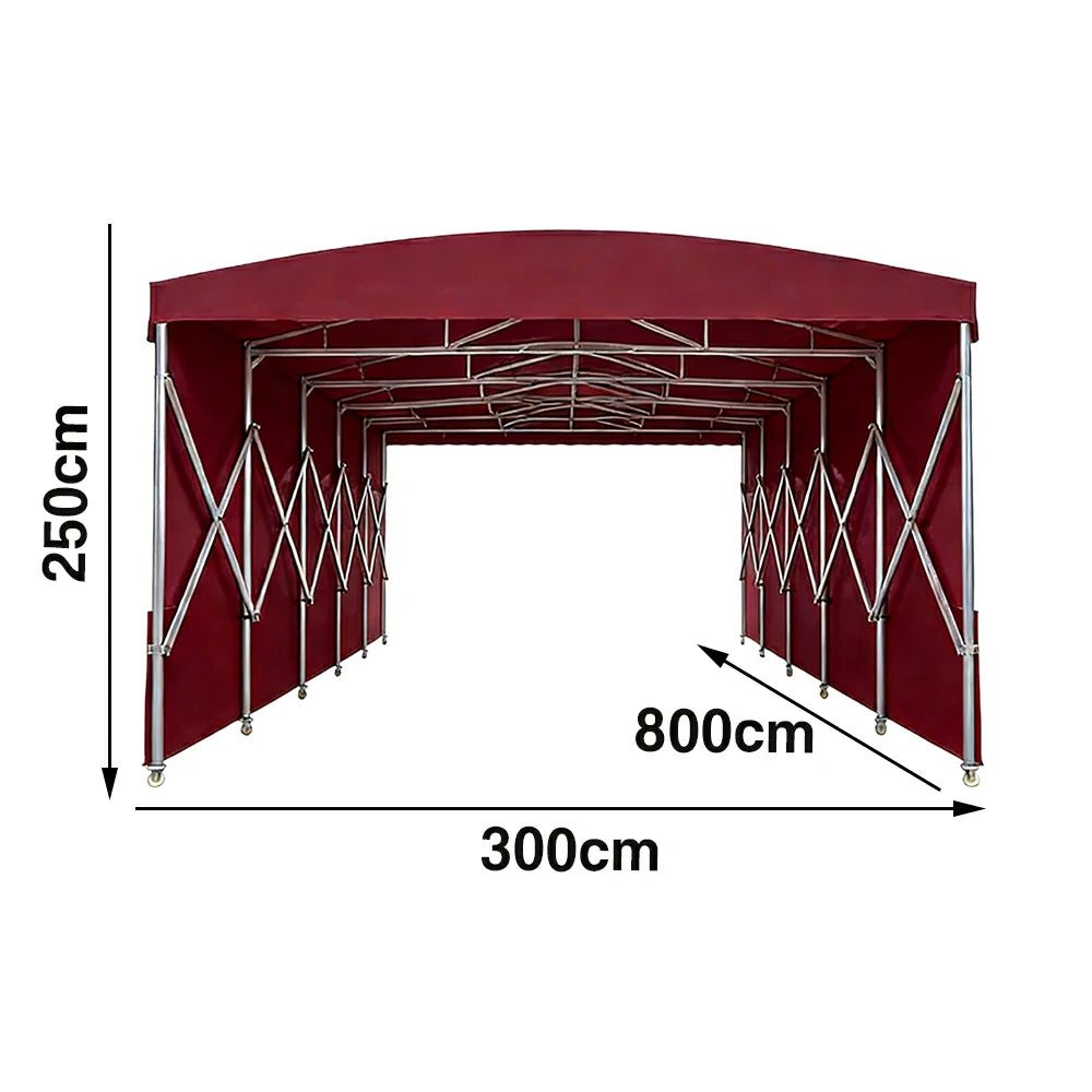 TREKKA Retractable Outdoor Canopy Rain and Sun Shelter Galvanised Steel Frame PVC Fabric Side Panels - Wine Red
