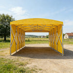 TREKKA Retractable Outdoor Canopy Rain and Sun Shelter Galvanised Steel Frame PVC Fabric Side Panels - Yellow