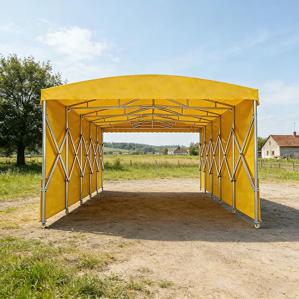 TREKKA Retractable Outdoor Canopy Rain and Sun Shelter Galvanised Steel Frame PVC Fabric Side Panels - Yellow