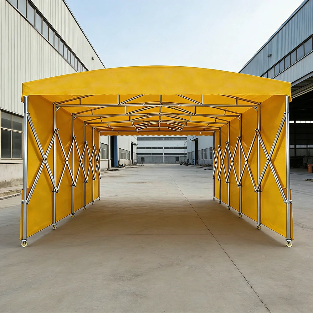 TREKKA Retractable Outdoor Canopy Rain and Sun Shelter Galvanised Steel Frame PVC Fabric Side Panels - Yellow