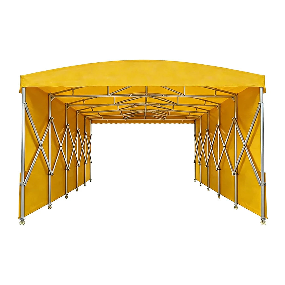 TREKKA Retractable Outdoor Canopy Rain and Sun Shelter Galvanised Steel Frame PVC Fabric Side Panels - Yellow
