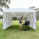 TREKKA Retractable Outdoor Canopy Rain and Sun Shelter Galvanised Steel Frame PVC Fabric Side Panels - White