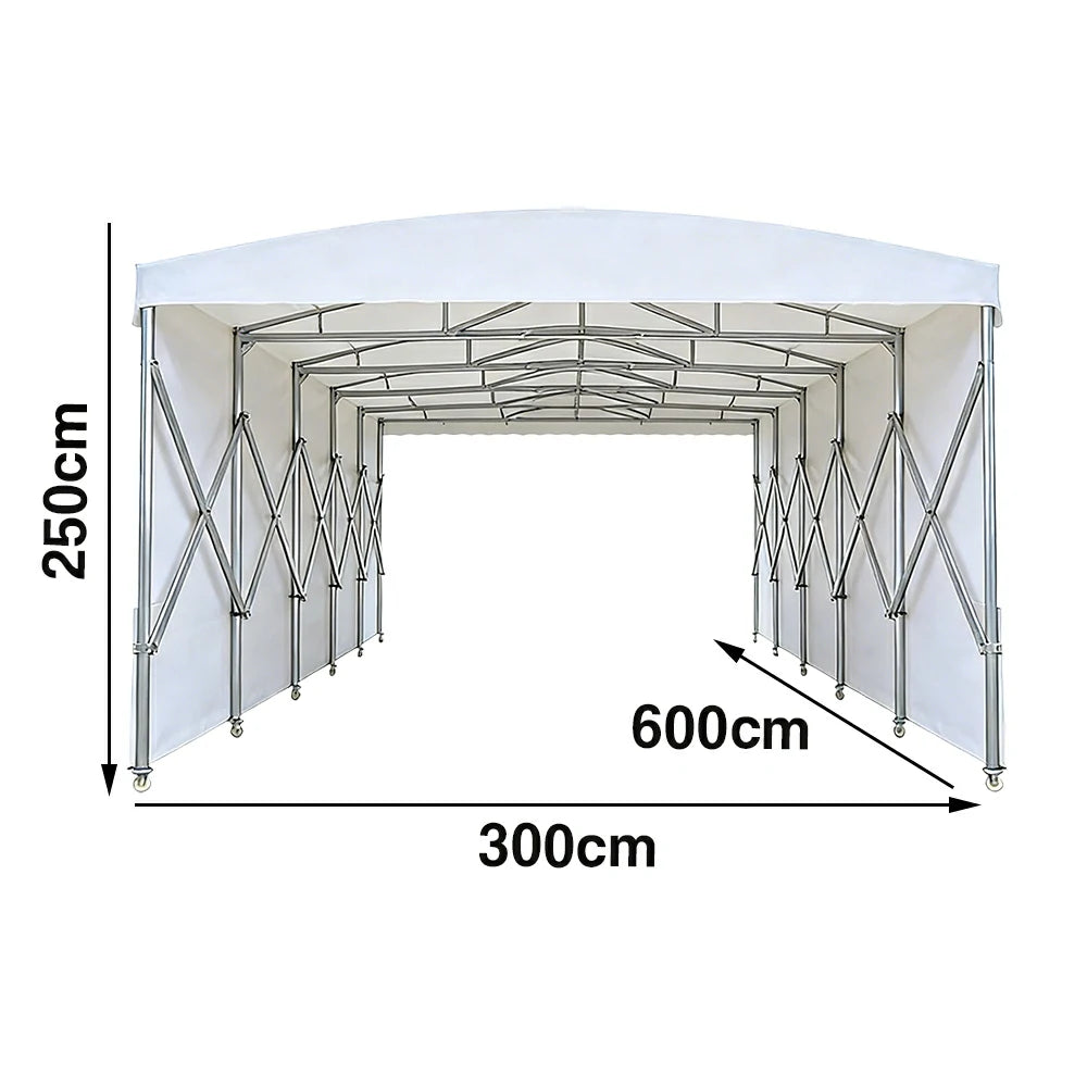 TREKKA Retractable Outdoor Canopy Rain and Sun Shelter Galvanised Steel Frame PVC Fabric Side Panels - White