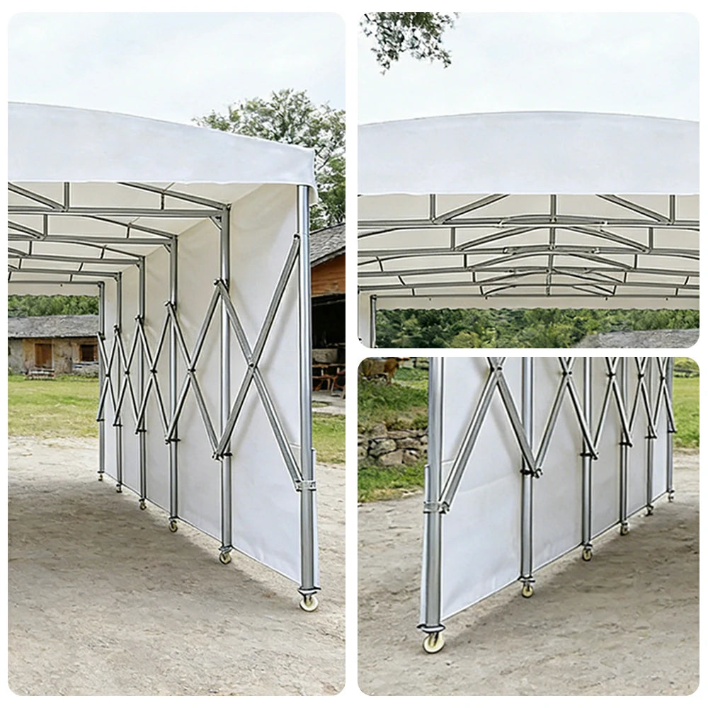 TREKKA Retractable Outdoor Canopy Rain and Sun Shelter Galvanised Steel Frame PVC Fabric Side Panels - White