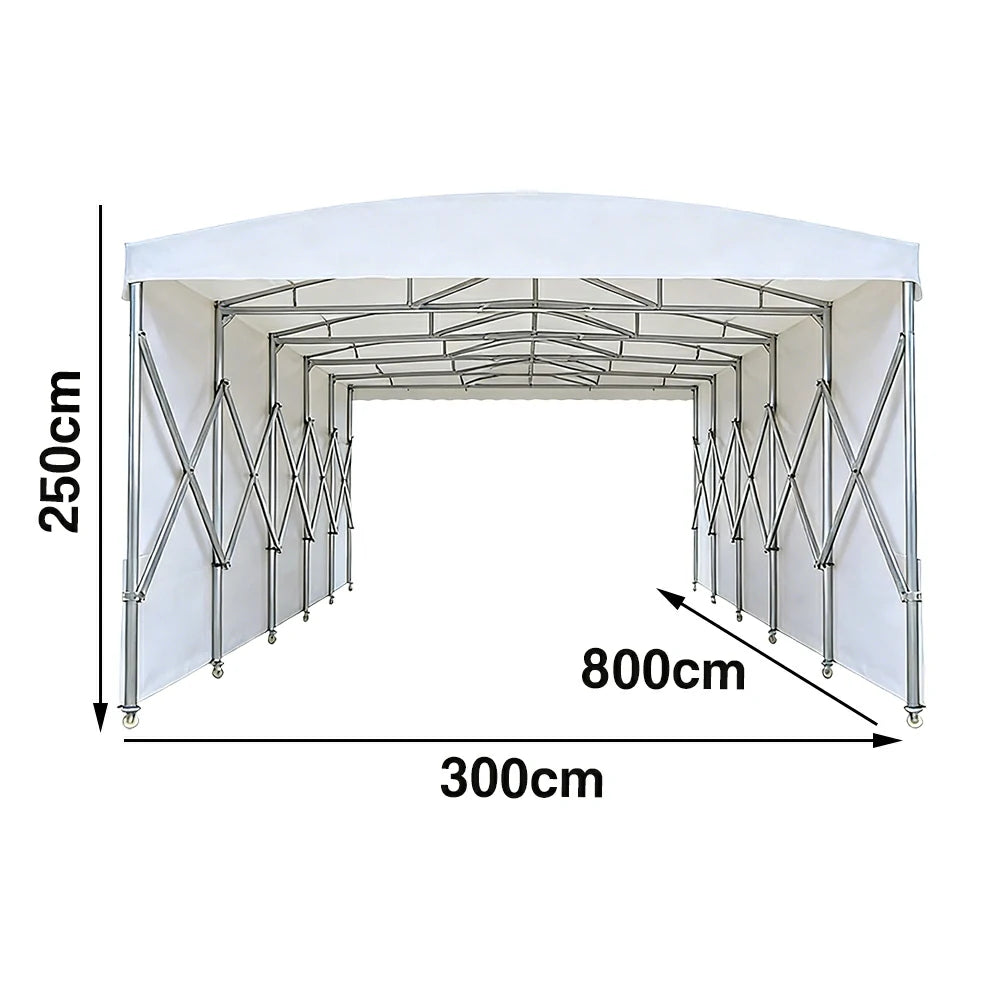 TREKKA Retractable Outdoor Canopy Rain and Sun Shelter Galvanised Steel Frame PVC Fabric Side Panels - White