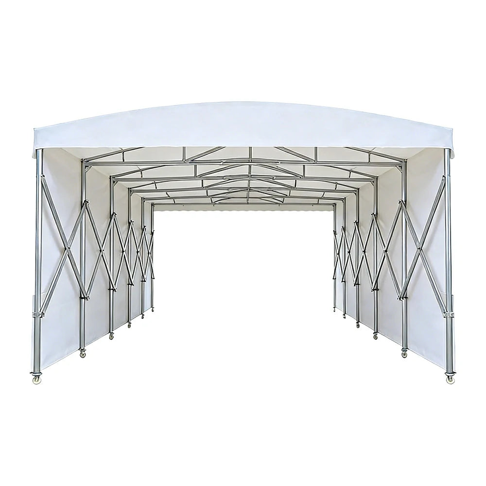 TREKKA Retractable Outdoor Canopy Rain and Sun Shelter Galvanised Steel Frame PVC Fabric Side Panels - White
