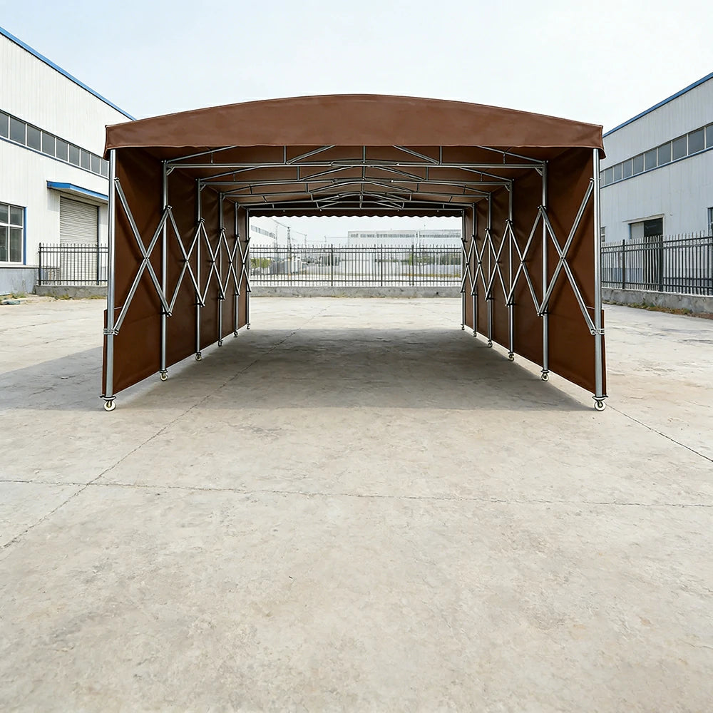 TREKKA Retractable Outdoor Canopy Rain and Sun Shelter Galvanised Steel Frame PVC Fabric Side Panels - Coffee
