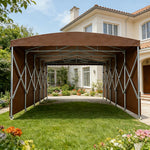 TREKKA Retractable Outdoor Canopy Rain and Sun Shelter Galvanised Steel Frame PVC Fabric Side Panels - Coffee