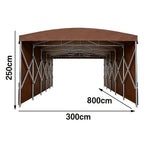 TREKKA Retractable Outdoor Canopy Rain and Sun Shelter Galvanised Steel Frame PVC Fabric Side Panels - Coffee