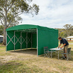 TREKKA Retractable Outdoor Canopy Rain and Sun Shelter Galvanised Steel Frame PVC Fabric 3-Side Panels - Green