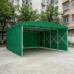 TREKKA Retractable Outdoor Canopy Rain and Sun Shelter Galvanised Steel Frame PVC Fabric 3-Side Panels - Green
