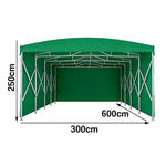 TREKKA Retractable Outdoor Canopy Rain and Sun Shelter Galvanised Steel Frame PVC Fabric 3-Side Panels - Green