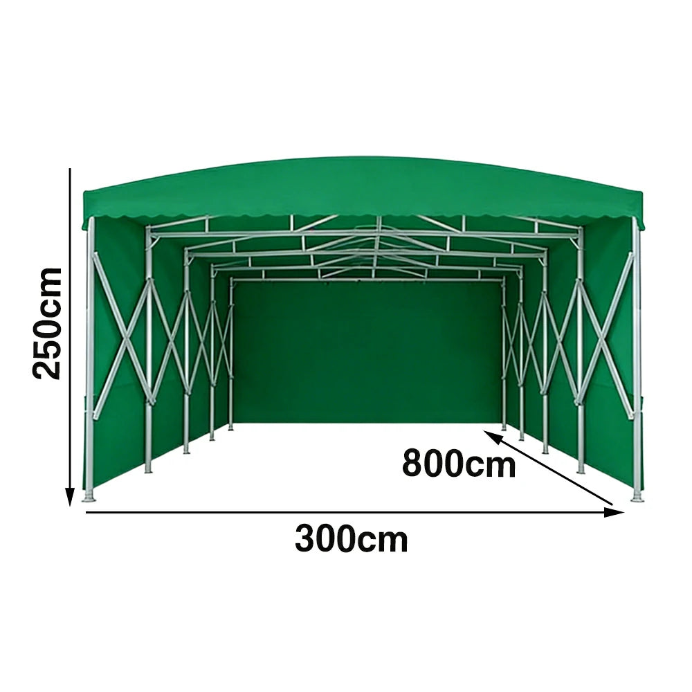 TREKKA Retractable Outdoor Canopy Rain and Sun Shelter Galvanised Steel Frame PVC Fabric 3-Side Panels - Green