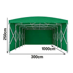 TREKKA Retractable Outdoor Canopy Rain and Sun Shelter Galvanised Steel Frame PVC Fabric 3-Side Panels - Green