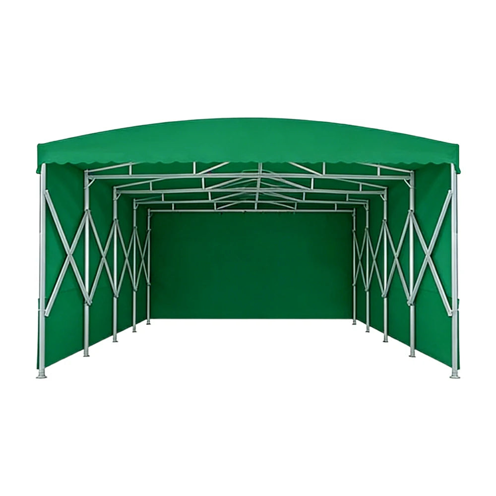 TREKKA Retractable Outdoor Canopy Rain and Sun Shelter Galvanised Steel Frame PVC Fabric 3-Side Panels - Green