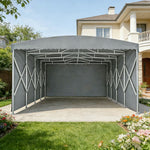 TREKKA Retractable Outdoor Canopy Rain and Sun Shelter Galvanised Steel Frame PVC Fabric 3-Side Panels - Grey