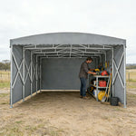 TREKKA Retractable Outdoor Canopy Rain and Sun Shelter Galvanised Steel Frame PVC Fabric 3-Side Panels - Grey