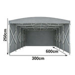 TREKKA Retractable Outdoor Canopy Rain and Sun Shelter Galvanised Steel Frame PVC Fabric 3-Side Panels - Grey