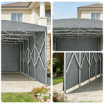 TREKKA Retractable Outdoor Canopy Rain and Sun Shelter Galvanised Steel Frame PVC Fabric 3-Side Panels - Grey