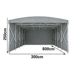 TREKKA Retractable Outdoor Canopy Rain and Sun Shelter Galvanised Steel Frame PVC Fabric 3-Side Panels - Grey