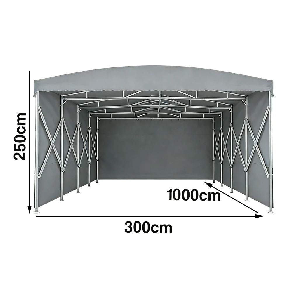 TREKKA Retractable Outdoor Canopy Rain and Sun Shelter Galvanised Steel Frame PVC Fabric 3-Side Panels - Grey