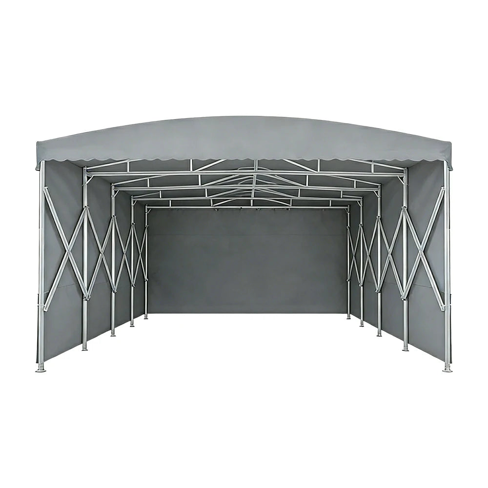 TREKKA Retractable Outdoor Canopy Rain and Sun Shelter Galvanised Steel Frame PVC Fabric 3-Side Panels - Grey