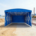 TREKKA Retractable Outdoor Canopy Rain and Sun Shelter Galvanised Steel Frame PVC Fabric 3-Side Panels - Blue