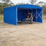 TREKKA Retractable Outdoor Canopy Rain and Sun Shelter Galvanised Steel Frame PVC Fabric 3-Side Panels - Blue