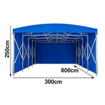TREKKA Retractable Outdoor Canopy Rain and Sun Shelter Galvanised Steel Frame PVC Fabric 3-Side Panels - Blue