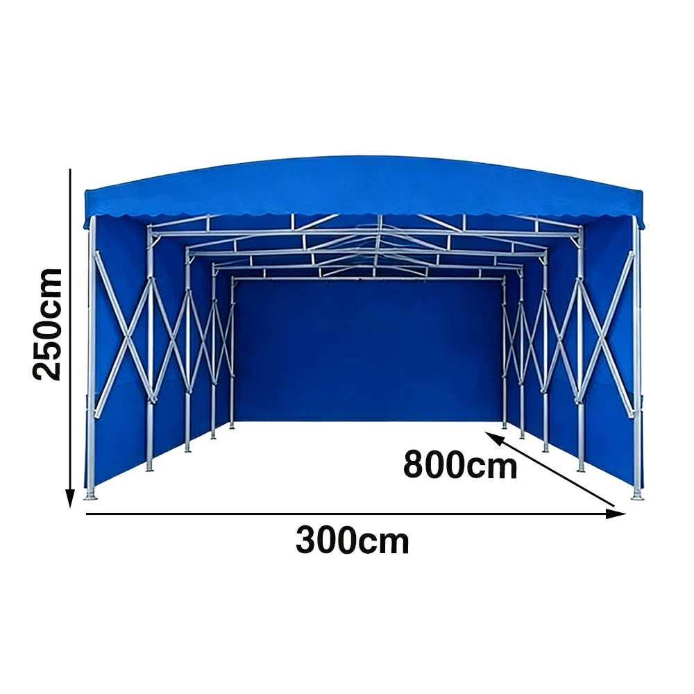 TREKKA Retractable Outdoor Canopy Rain and Sun Shelter Galvanised Steel Frame PVC Fabric 3-Side Panels - Blue
