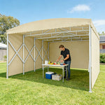TREKKA Retractable Outdoor Canopy Rain and Sun Shelter Galvanised Steel Frame PVC Fabric 3-Side Panels - Khaki