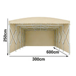 TREKKA Retractable Outdoor Canopy Rain and Sun Shelter Galvanised Steel Frame PVC Fabric 3-Side Panels - Khaki