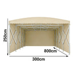 TREKKA Retractable Outdoor Canopy Rain and Sun Shelter Galvanised Steel Frame PVC Fabric 3-Side Panels - Khaki