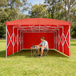 TREKKA Retractable Outdoor Canopy Rain and Sun Shelter Galvanised Steel Frame PVC Fabric 3-Side Panels - Red