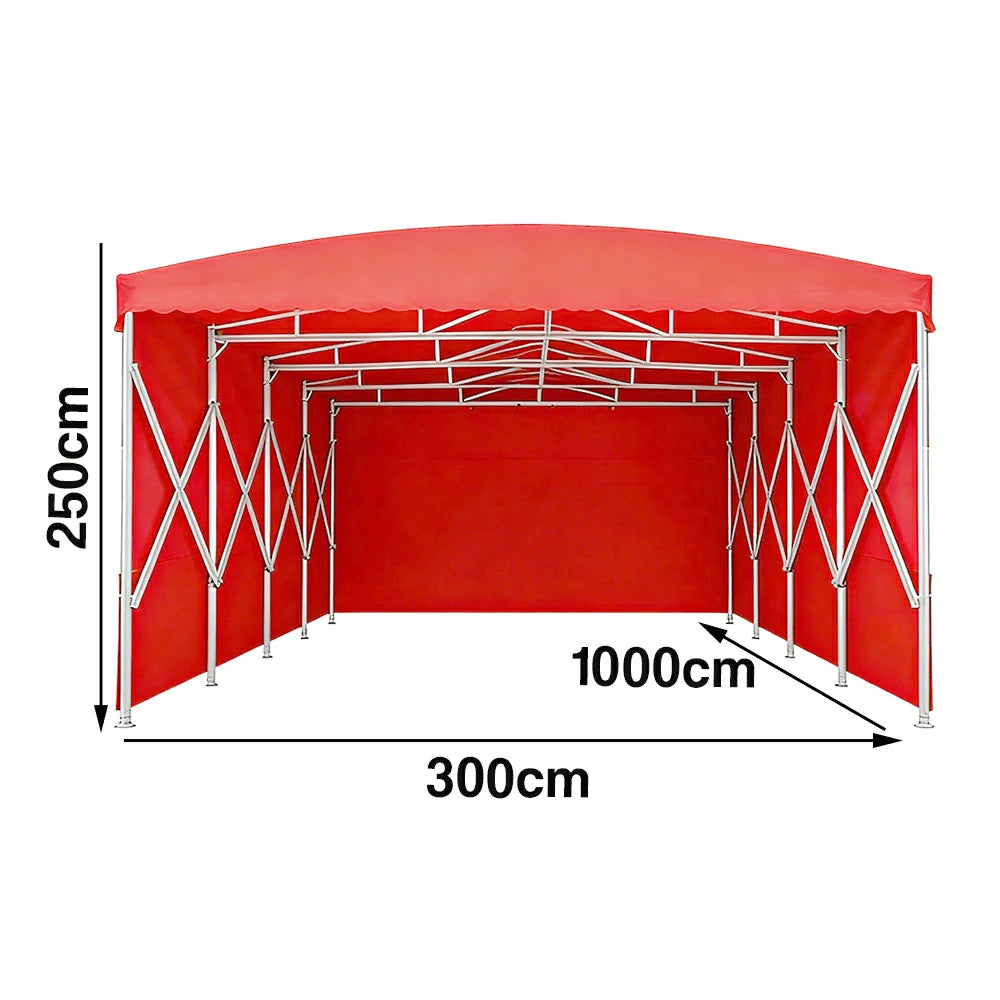 TREKKA Retractable Outdoor Canopy Rain and Sun Shelter Galvanised Steel Frame PVC Fabric 3-Side Panels - Red
