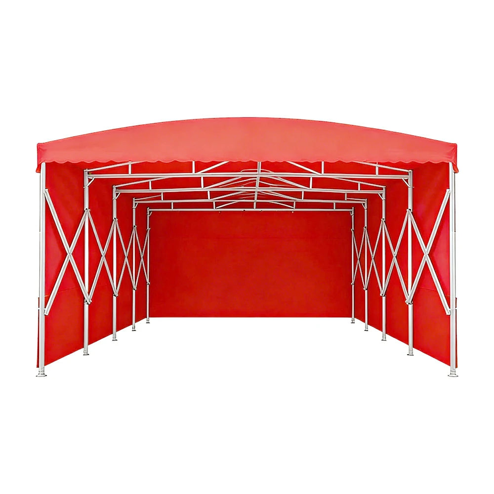 TREKKA Retractable Outdoor Canopy Rain and Sun Shelter Galvanised Steel Frame PVC Fabric 3-Side Panels - Red
