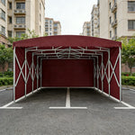 TREKKA Retractable Outdoor Canopy Rain and Sun Shelter Galvanised Steel Frame PVC Fabric 3-Side Panels - Wine Red