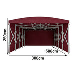 TREKKA Retractable Outdoor Canopy Rain and Sun Shelter Galvanised Steel Frame PVC Fabric 3-Side Panels - Wine Red