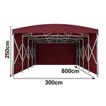 TREKKA Retractable Outdoor Canopy Rain and Sun Shelter Galvanised Steel Frame PVC Fabric 3-Side Panels - Wine Red