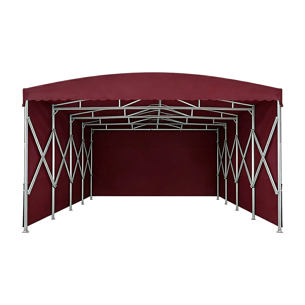 TREKKA Retractable Outdoor Canopy Rain and Sun Shelter Galvanised Steel Frame PVC Fabric 3-Side Panels - Wine Red