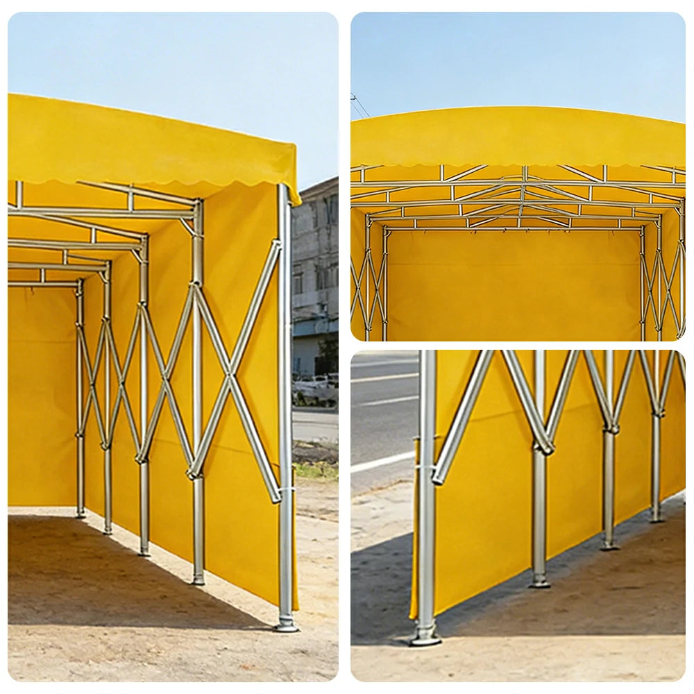 TREKKA Retractable Outdoor Canopy Rain and Sun Shelter Galvanised Steel Frame PVC Fabric 3-Side Panels - Yellow