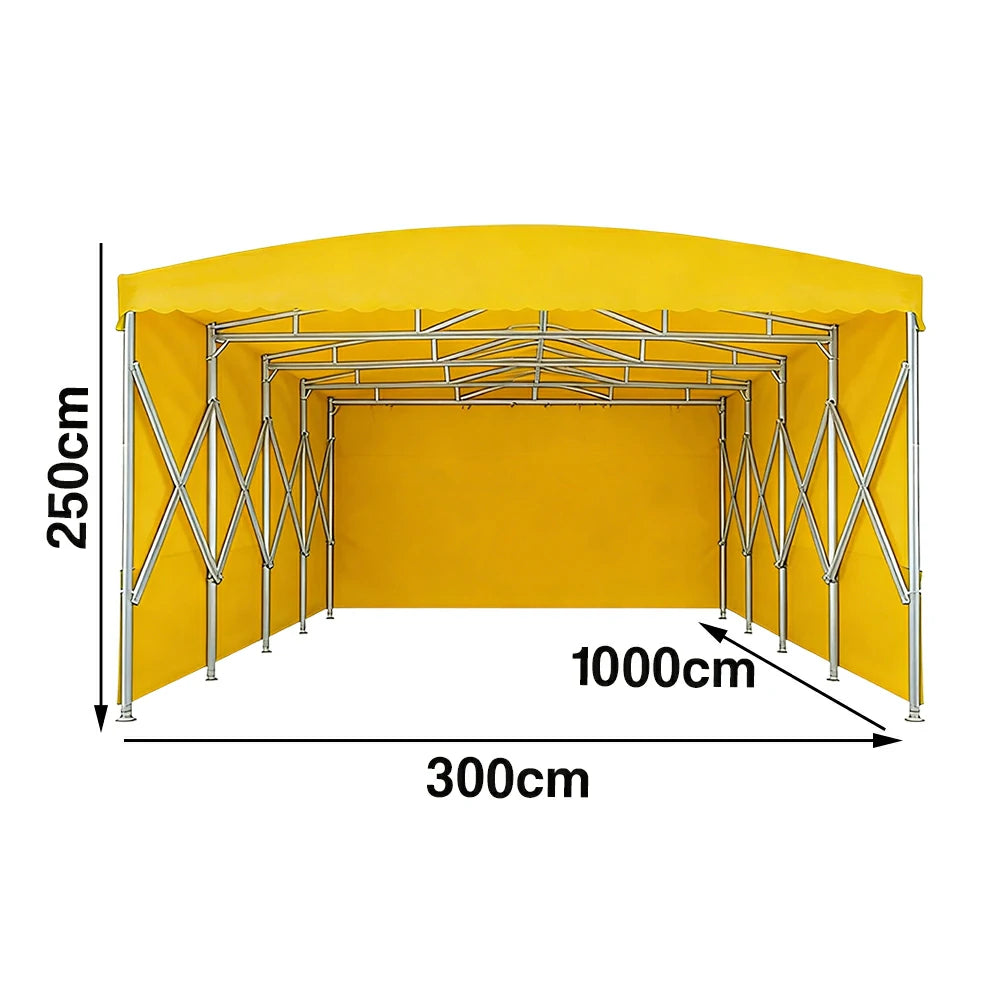 TREKKA Retractable Outdoor Canopy Rain and Sun Shelter Galvanised Steel Frame PVC Fabric 3-Side Panels - Yellow