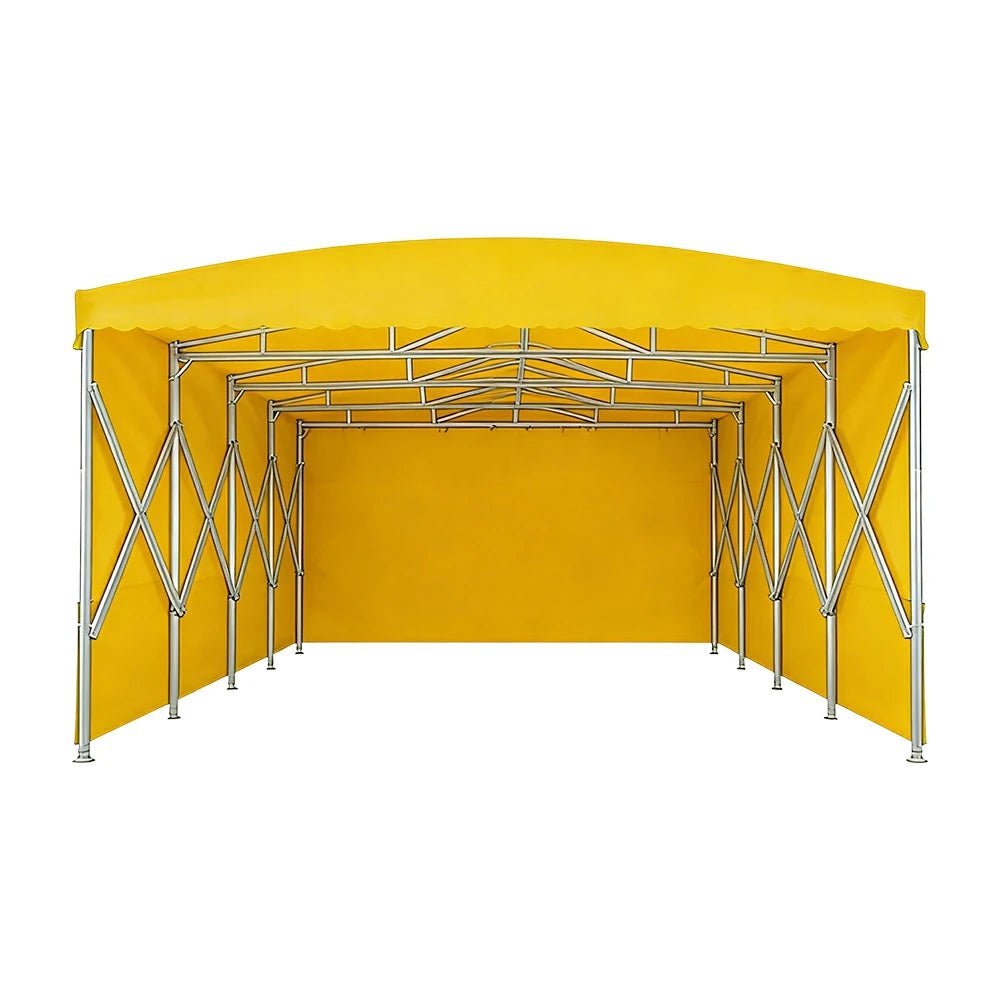 TREKKA Retractable Outdoor Canopy Rain and Sun Shelter Galvanised Steel Frame PVC Fabric 3-Side Panels - Yellow
