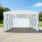 TREKKA Retractable Outdoor Canopy Rain and Sun Shelter Galvanised Steel Frame PVC Fabric 3-Side Panels - White