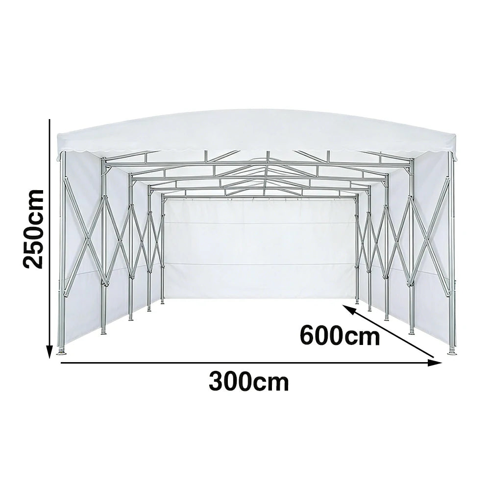 TREKKA Retractable Outdoor Canopy Rain and Sun Shelter Galvanised Steel Frame PVC Fabric 3-Side Panels - White