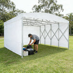 TREKKA Retractable Outdoor Canopy Rain and Sun Shelter Galvanised Steel Frame PVC Fabric 3-Side Panels - White